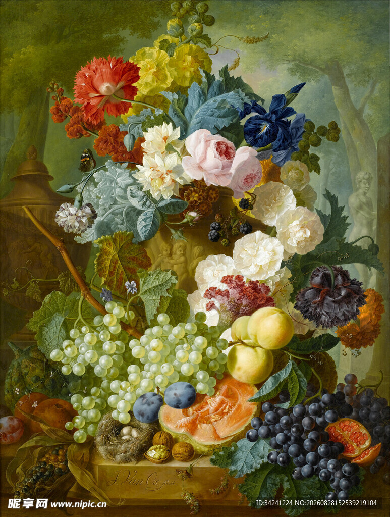 古典花卉水果静物油画