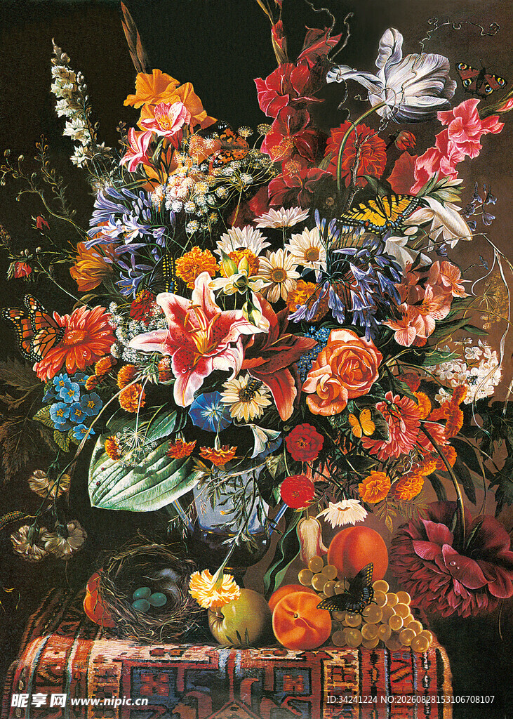 古典花卉静物油画作品
