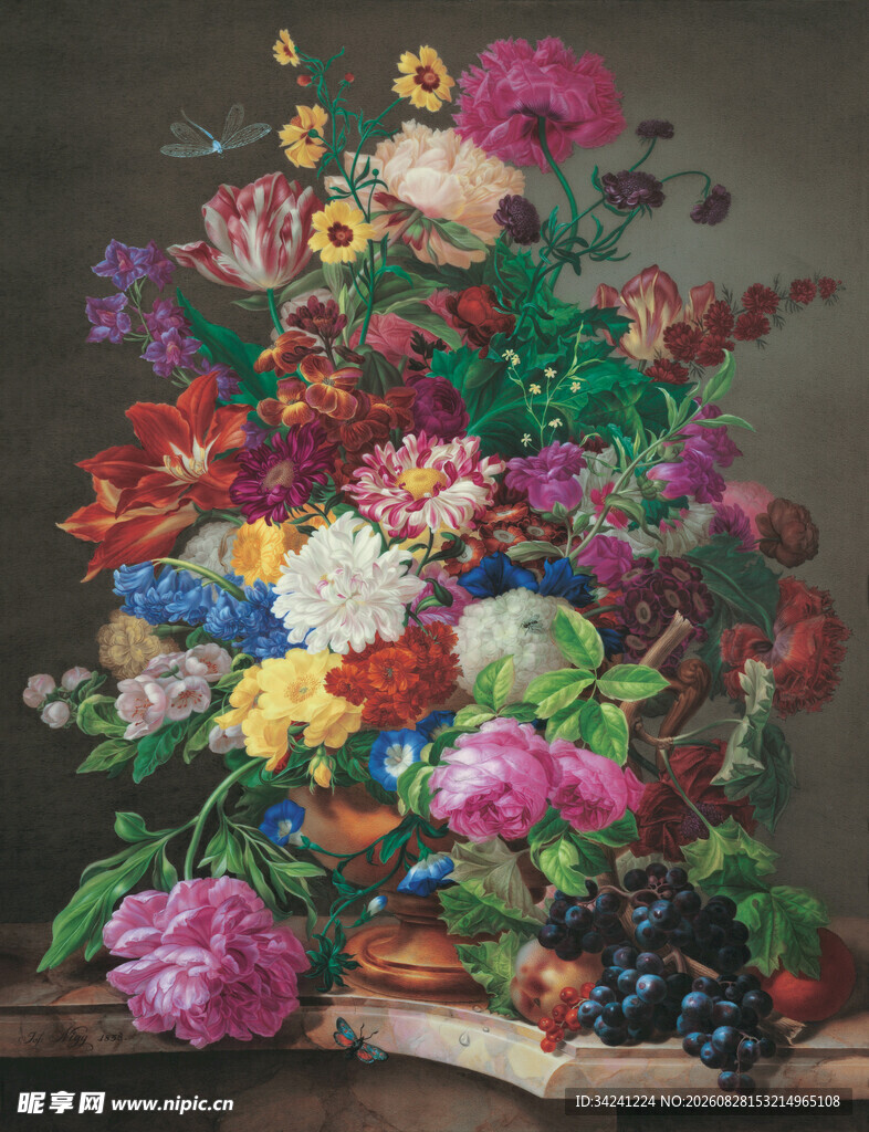 缤纷花卉静物油画作品