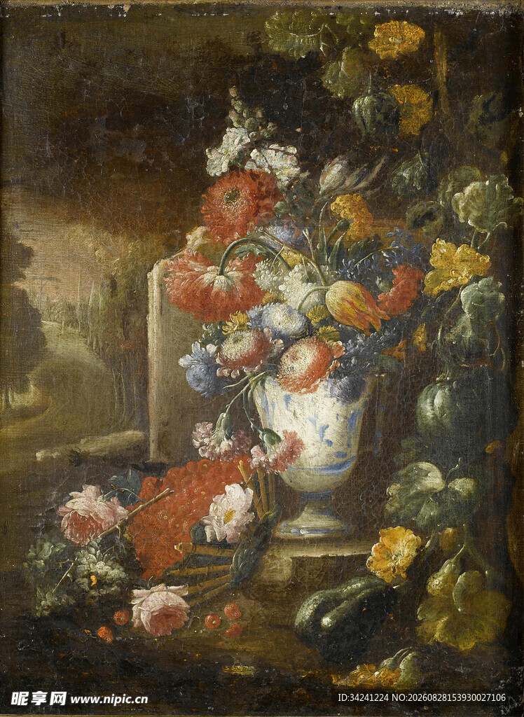 古典花卉静物油画作品