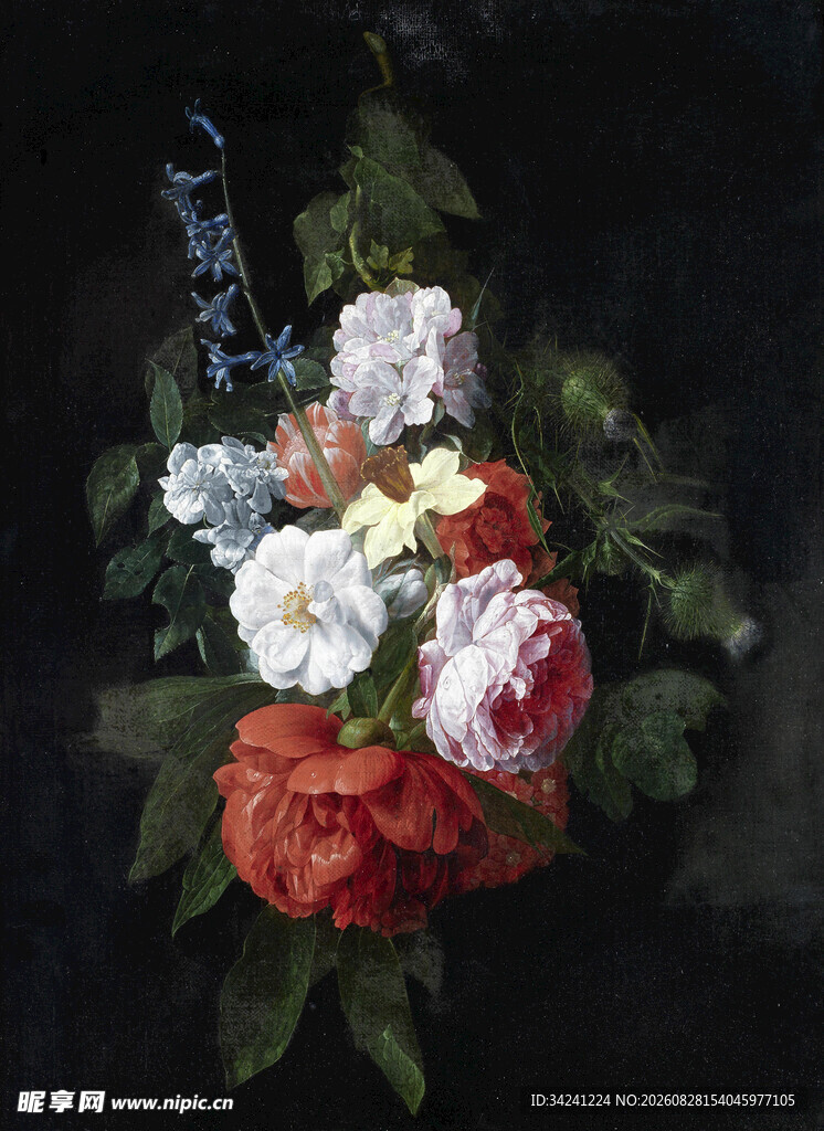 多彩花卉静物油画作品