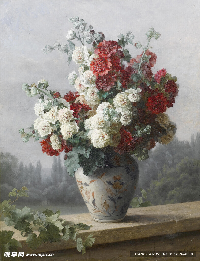 花瓶中的多彩花卉静物油画