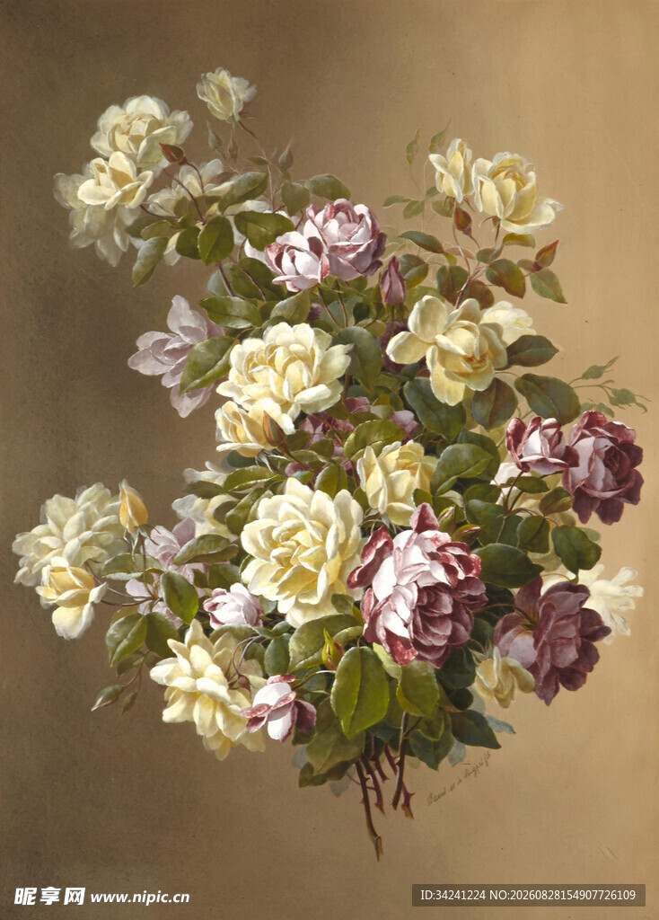 复古花卉油画作品