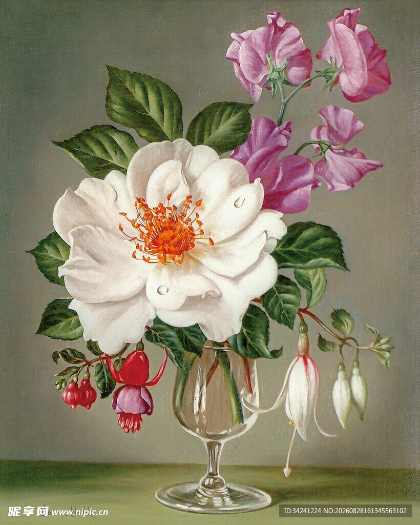 花瓶中的花卉静物画