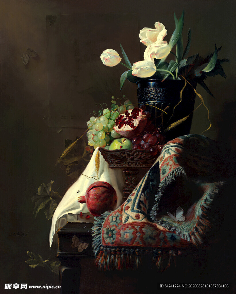 静物花卉水果组合画作