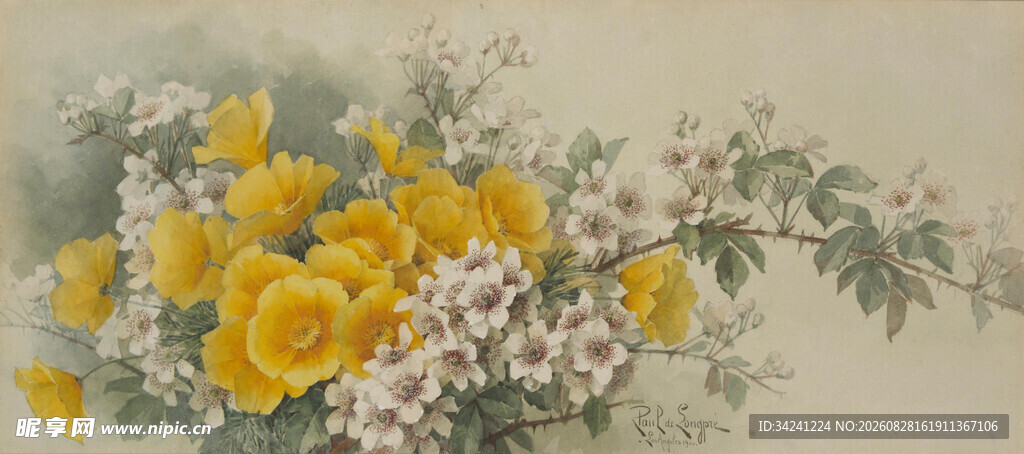黄白花卉图油画