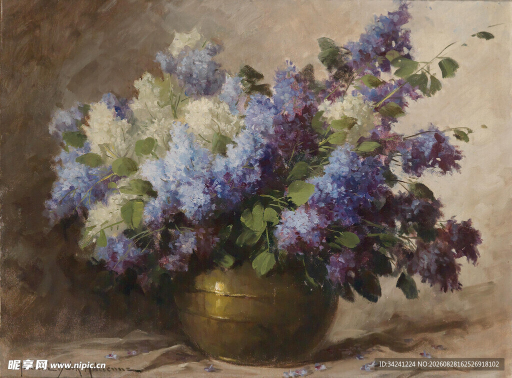 花瓶中的多彩花卉油画