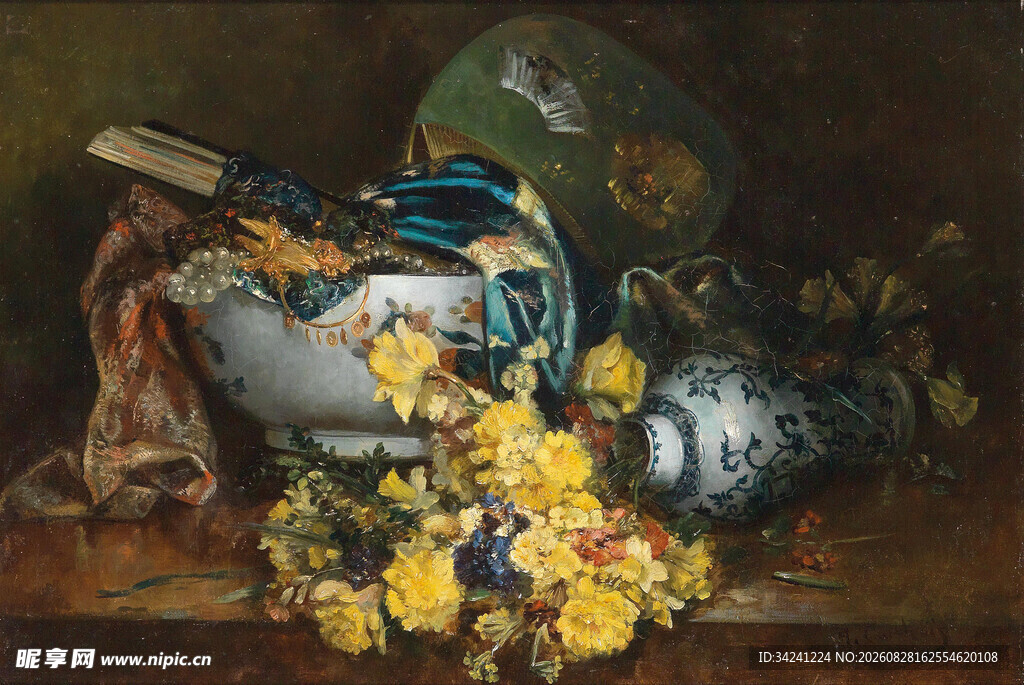古典花卉静物油画作品