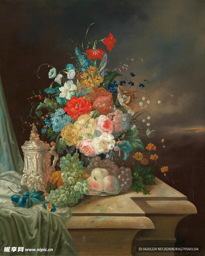 古典花卉静物油画作品