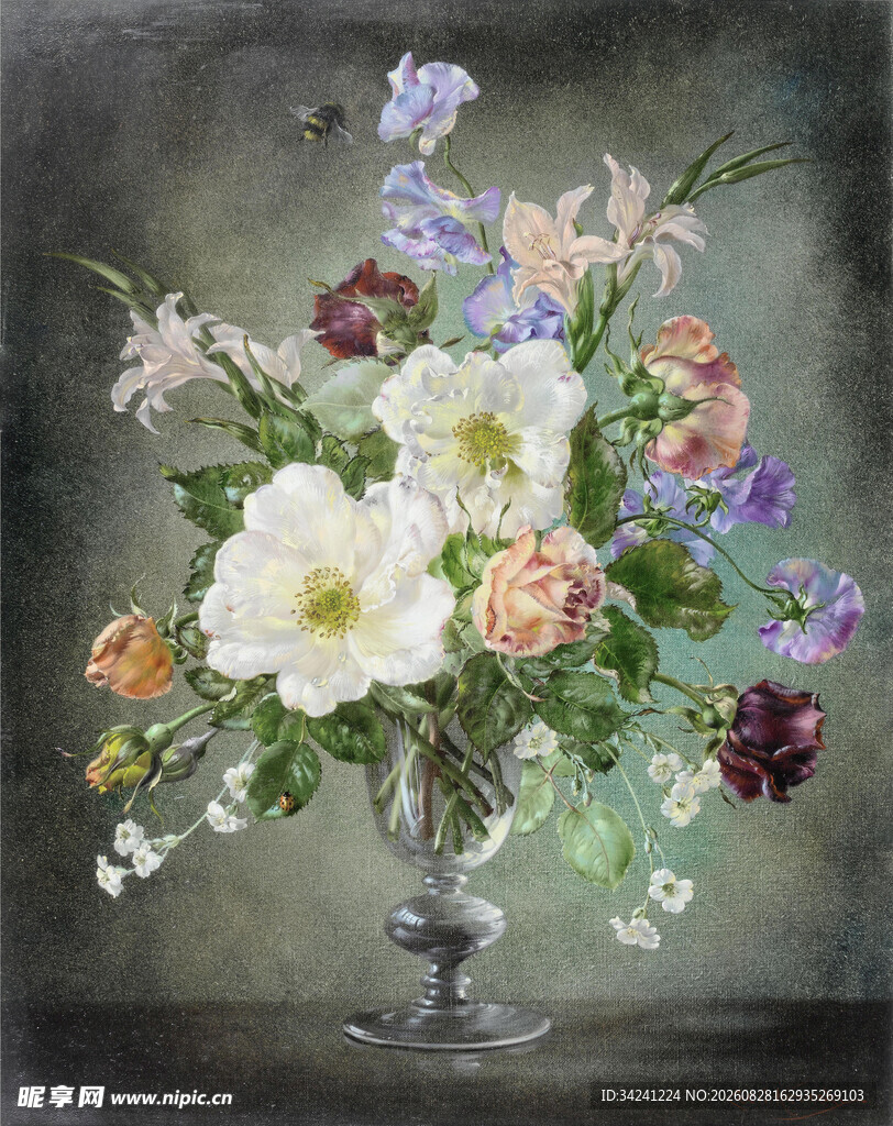 花瓶中的多彩花卉静物
