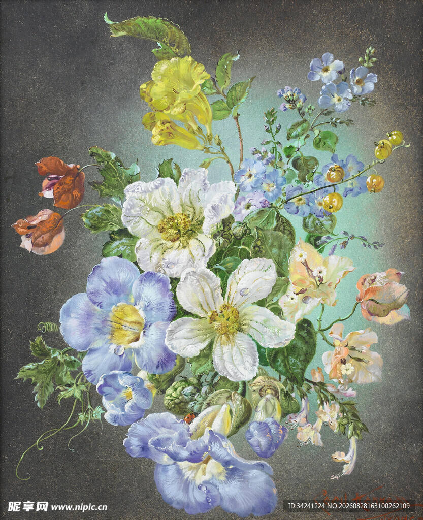 复古风花卉静物绘画作品