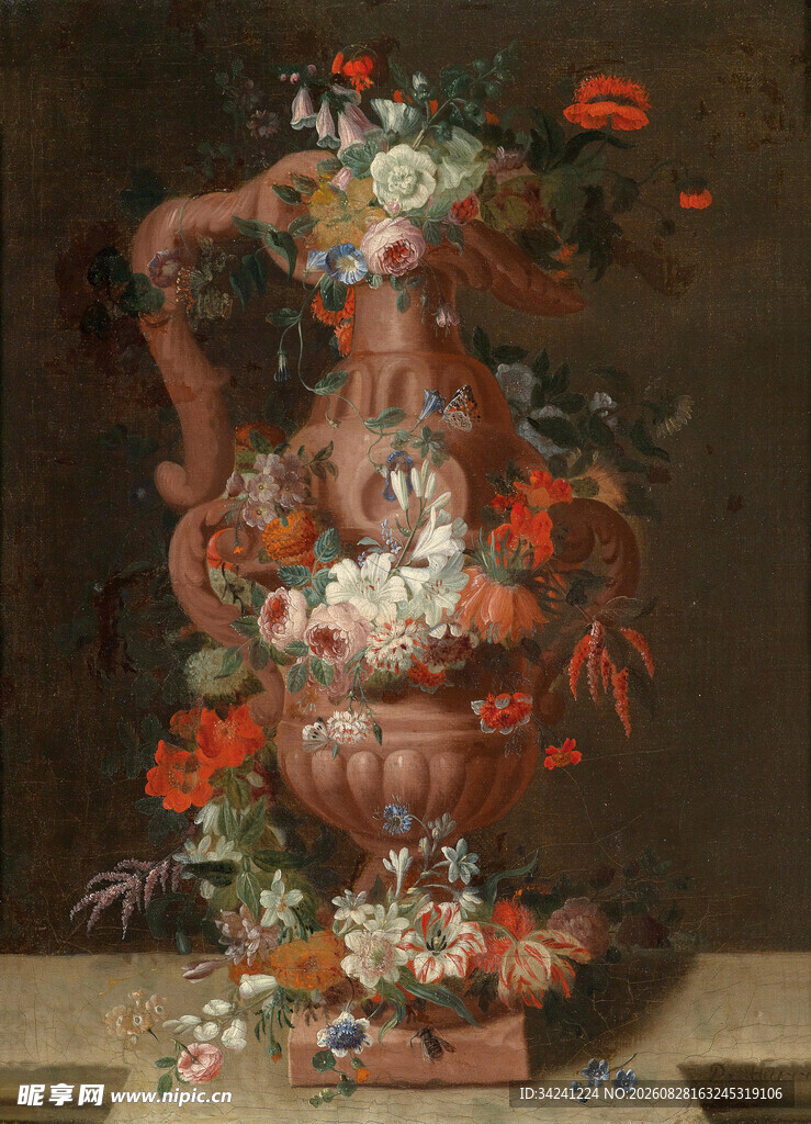 古典风格花卉雕塑静物画