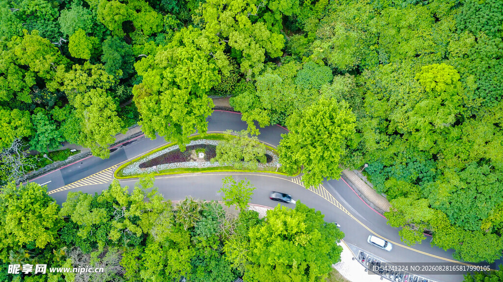 俯瞰山林间蜿蜒公路