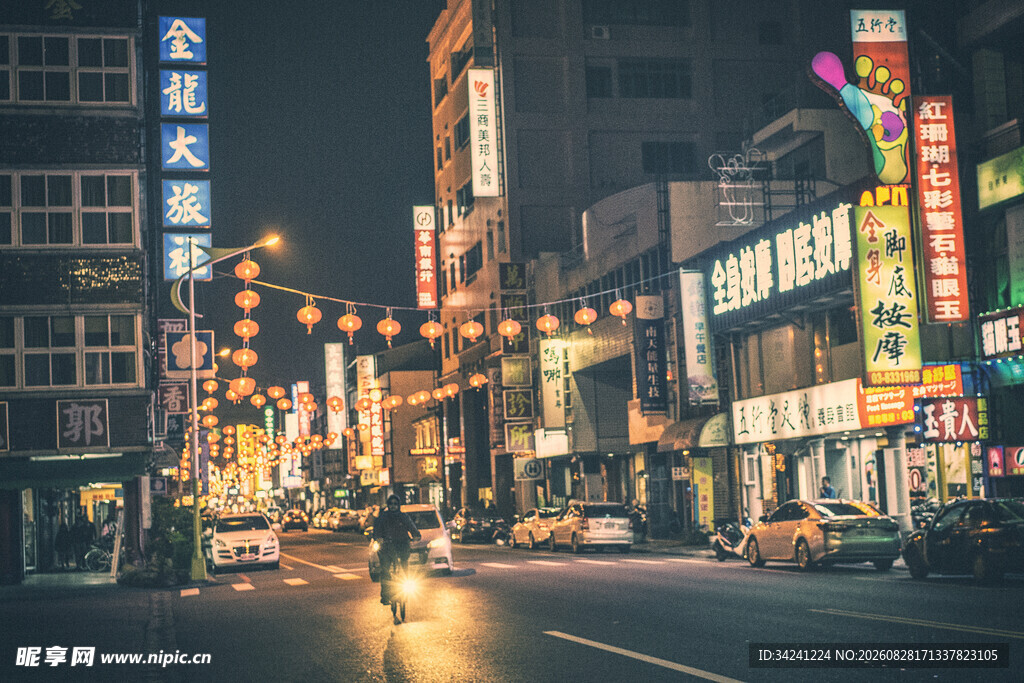 城市夜晚繁华街道景象