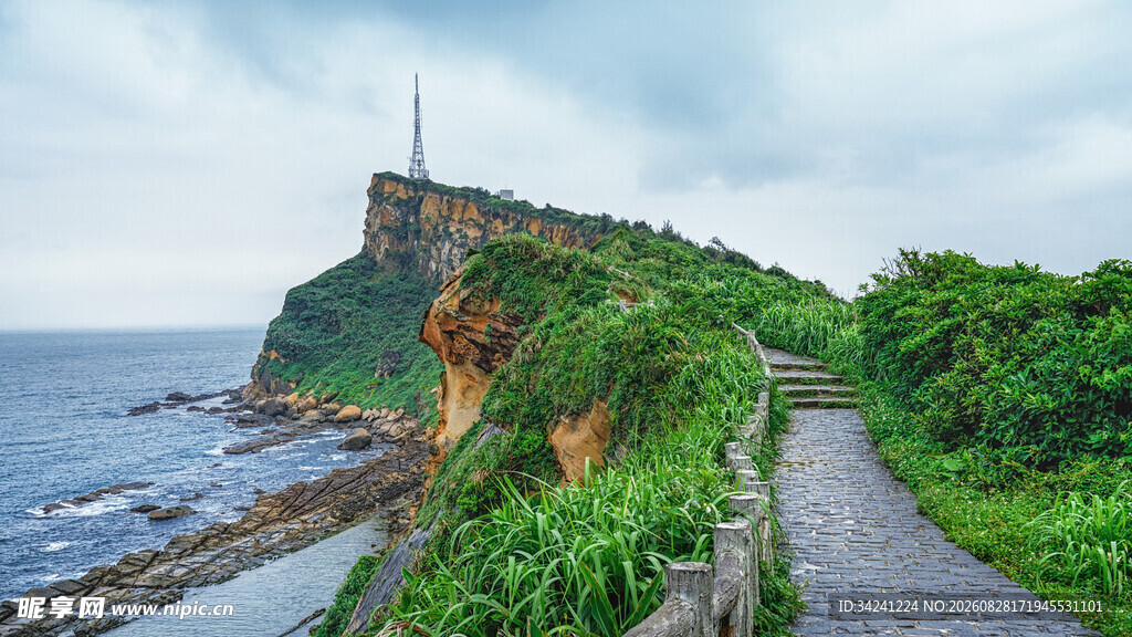 海岸边蜿蜒小路与葱郁景致