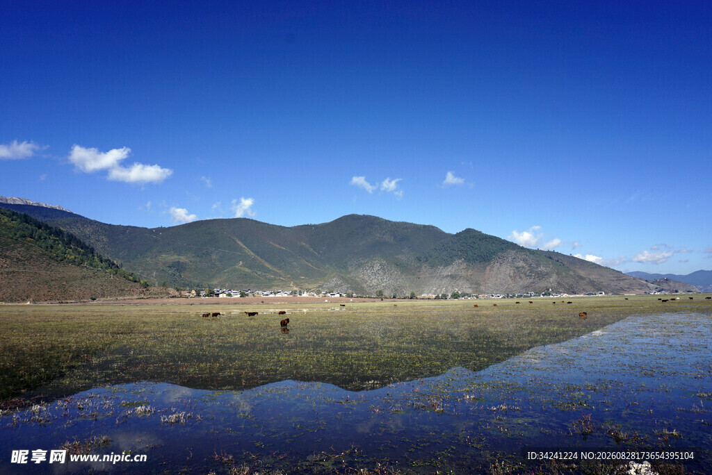 湖畔青山倒影美景如画