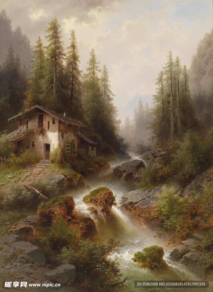 山间溪流旁的温馨小屋