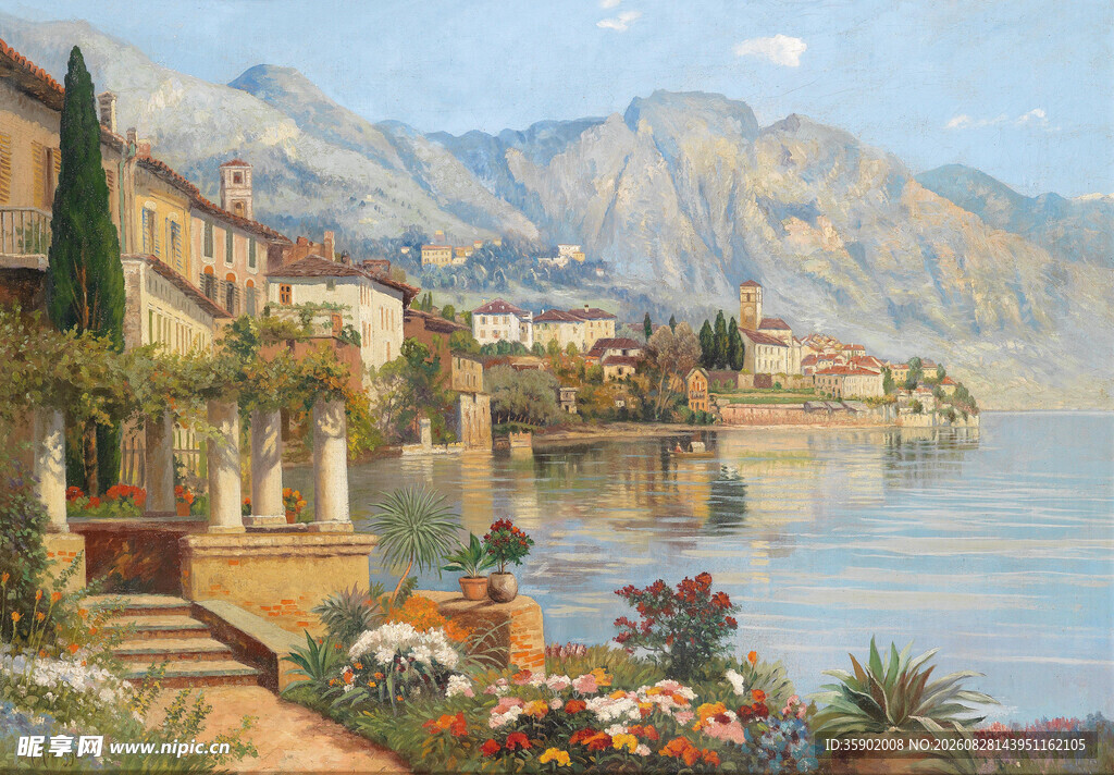 湖畔美丽小镇风景如画