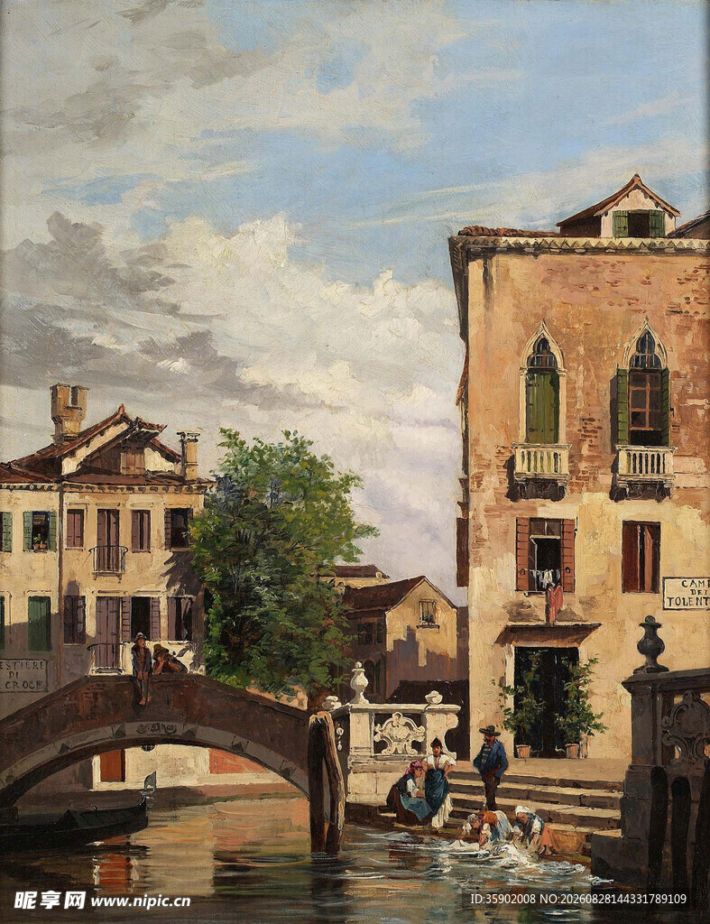 威尼斯河畔风景油画