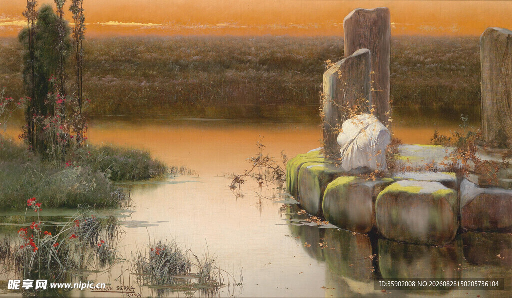 河畔黄昏美景