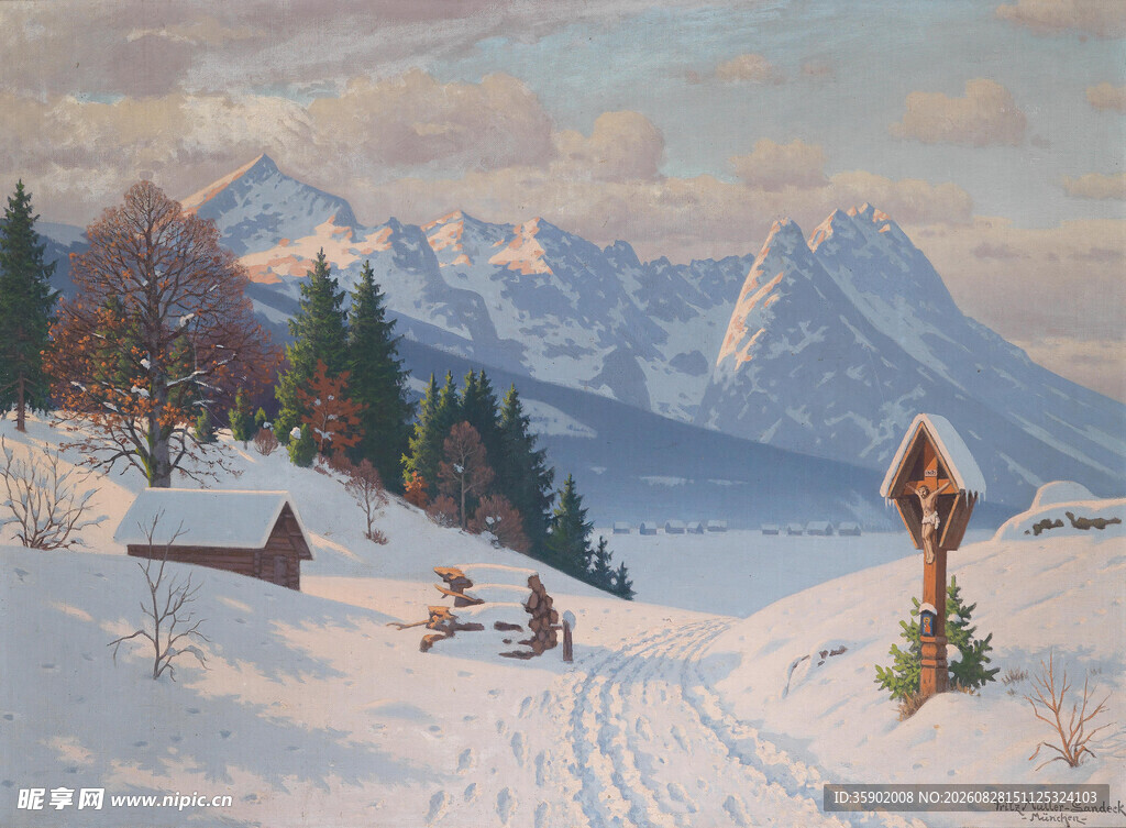 冬日雪山小径的静谧美景