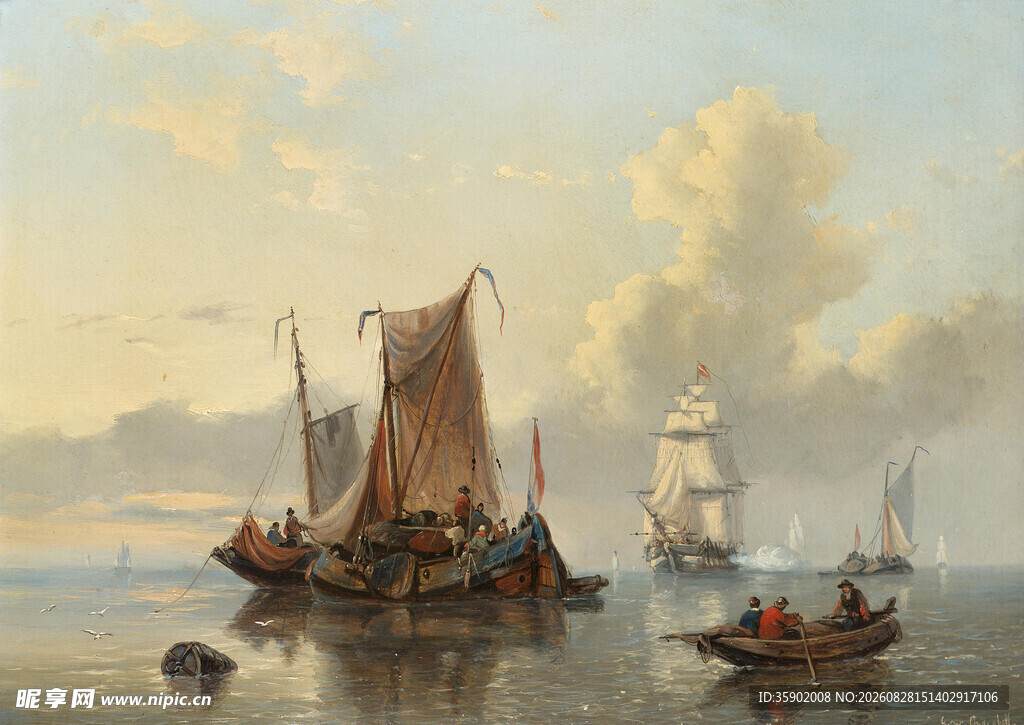 海上帆船风景油画