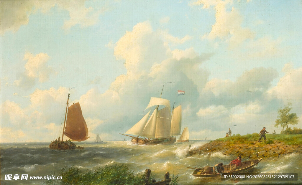 海上帆船风景油画