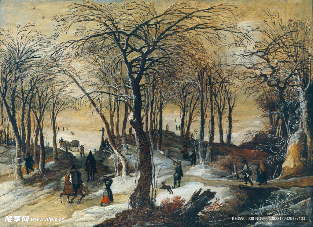 冬日乡村雪景中的活动场景