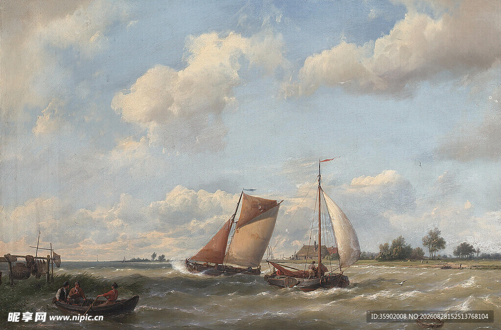 海上帆船风景油画