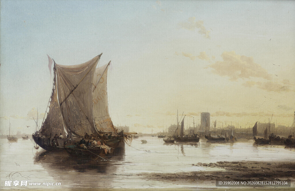 海上帆船风景油画