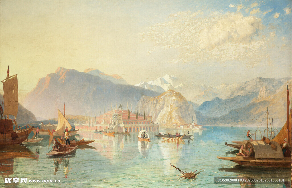 海港船只风景油画
