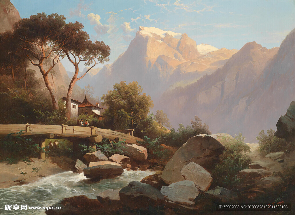 山间溪流旁的壮美自然景观