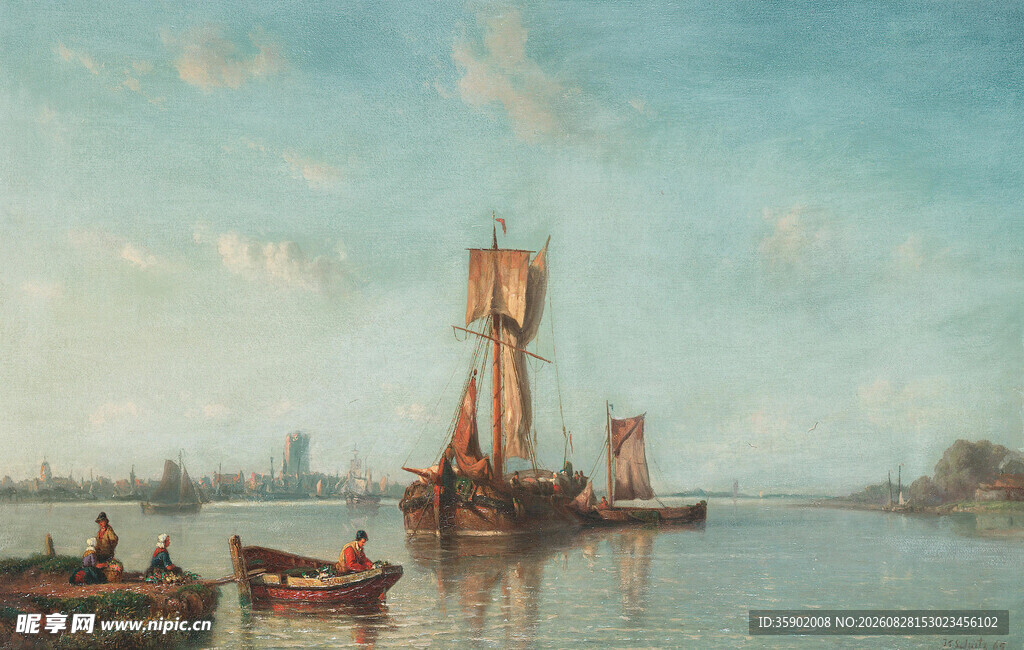 海上帆船风景油画