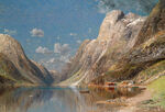 山间湖泊风景油画