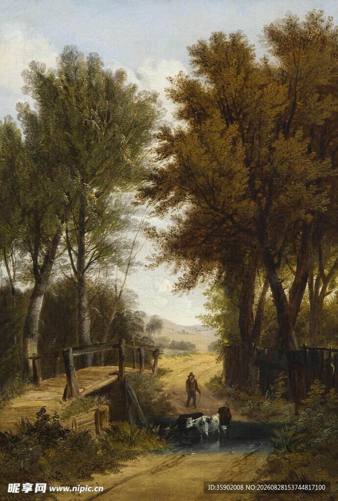 乡村林间风景油画