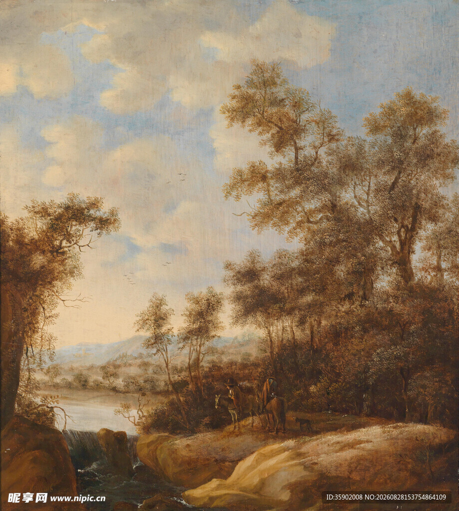 田园河畔风景油画