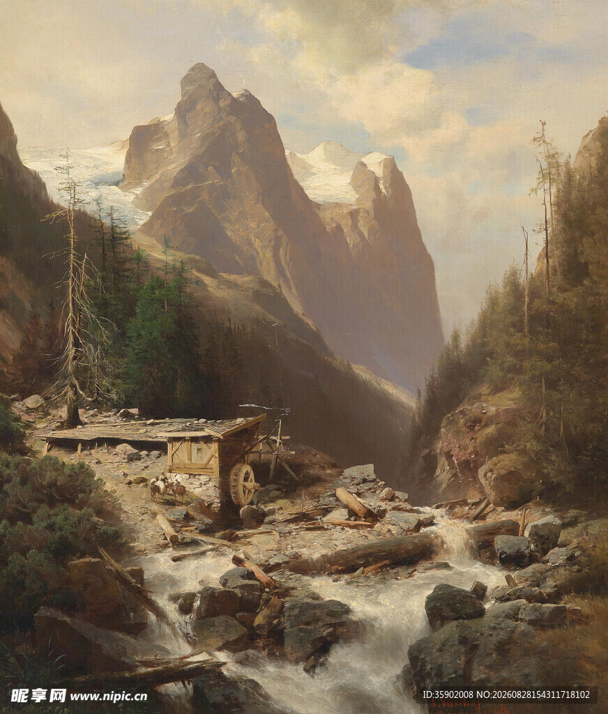 山间溪流旁的壮美山景