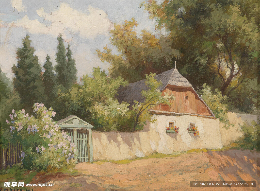 乡村小屋旁的宁静风景
