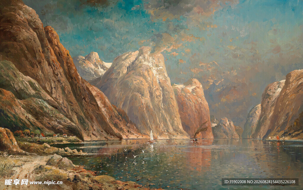 壮丽山水风景油画