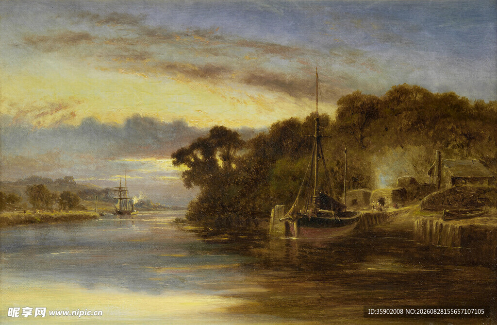 河畔黄昏美景