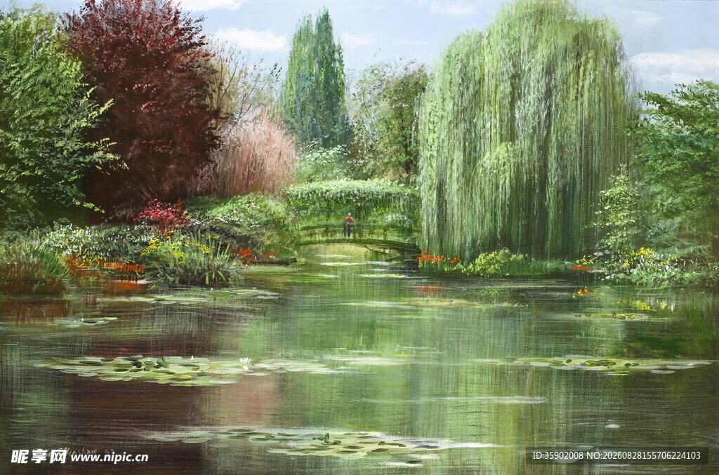 莫奈风格的宁静花园水景