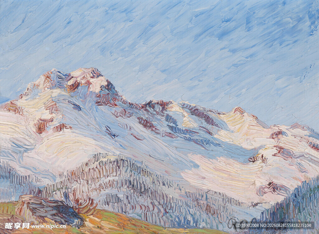 雪山壮丽风景油画