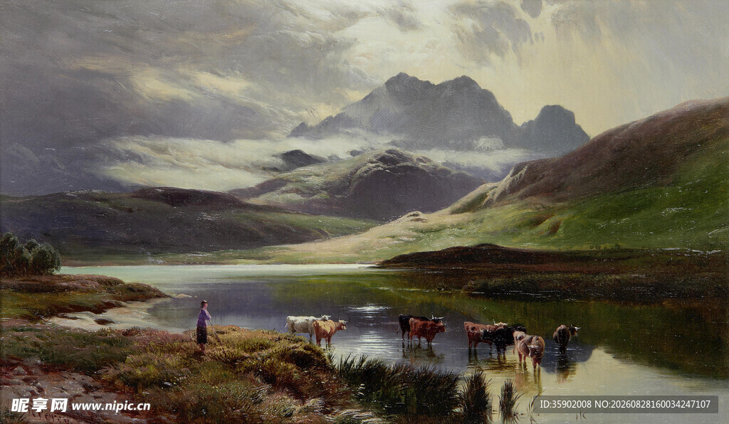湖畔风光山间人群赏景