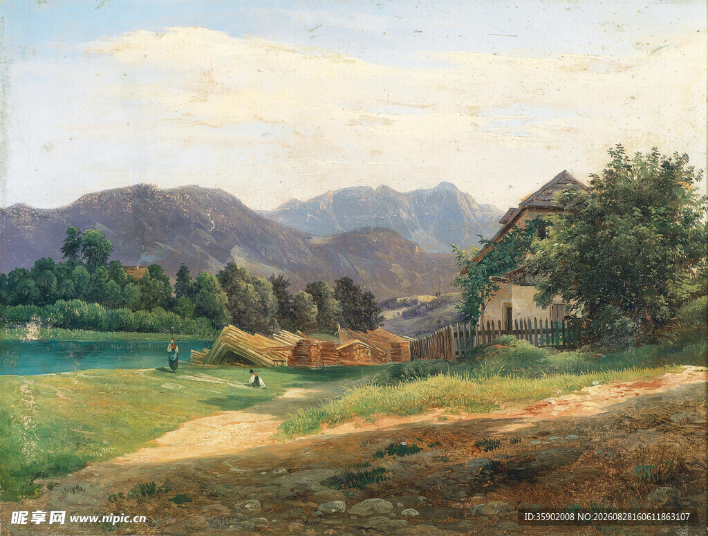 乡村田园风光油画场景