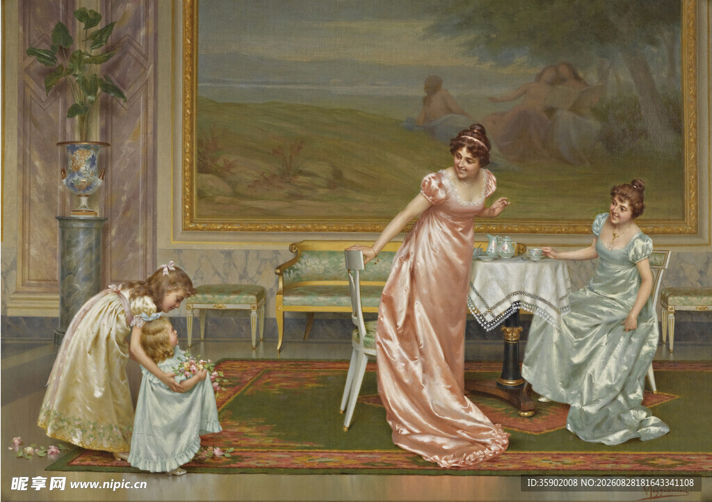 古典室内女士优雅场景