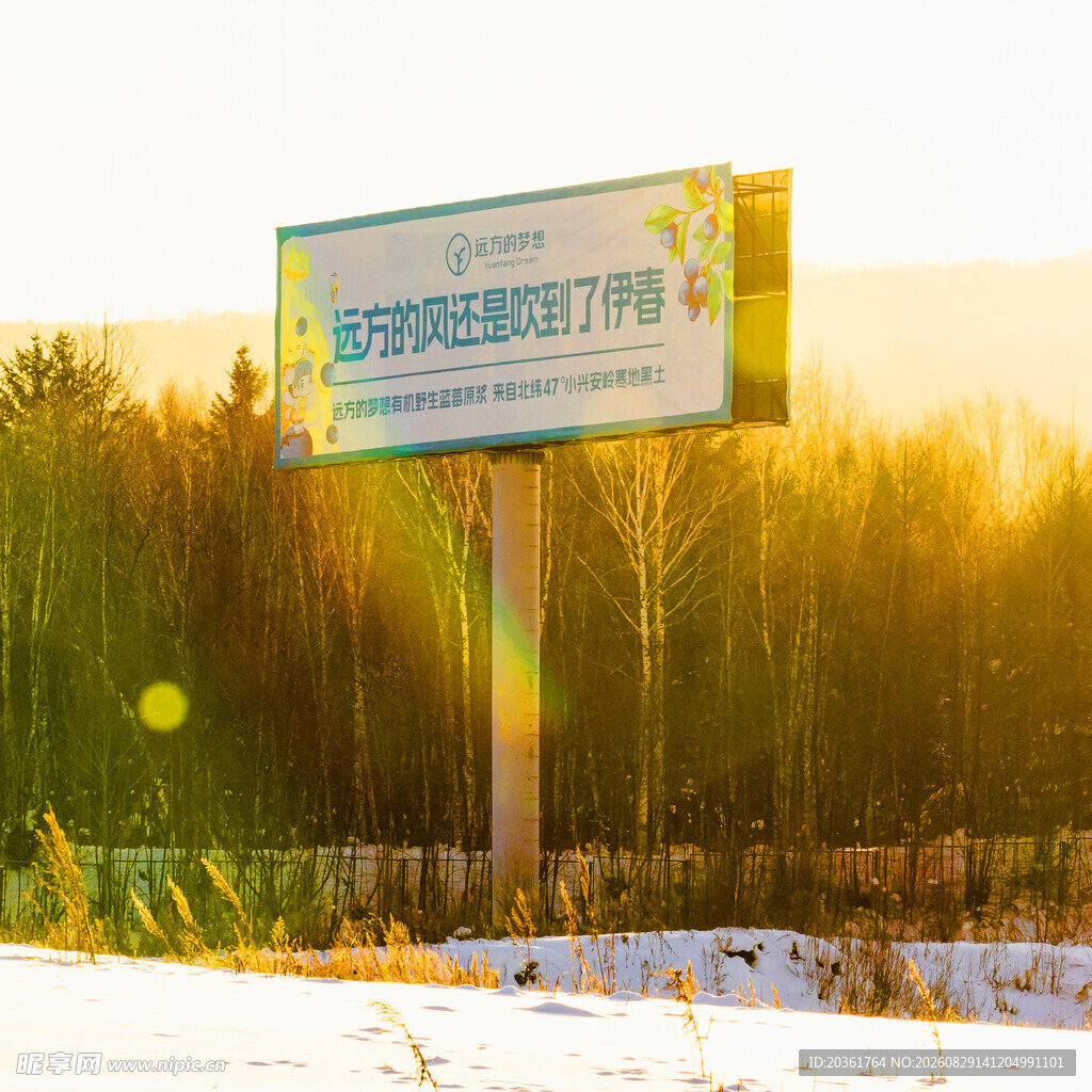 冬日雪野中的广告牌