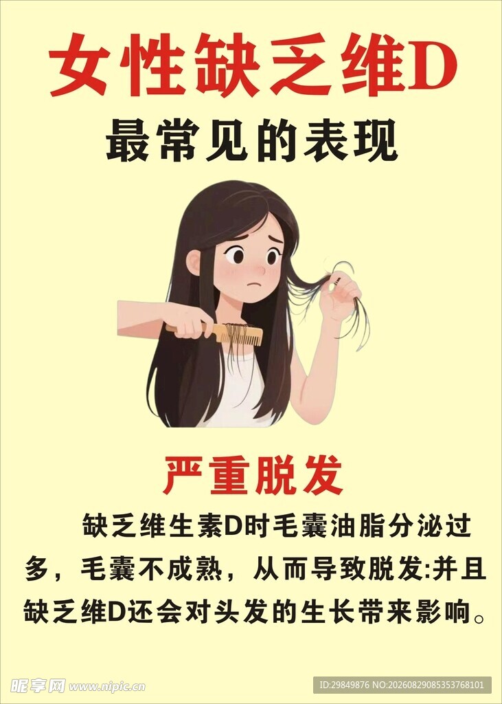 女性缺乏维D致严重脱发