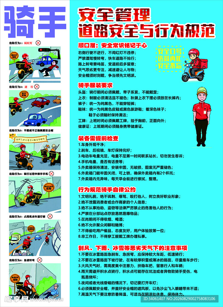 骑手安全驾驶的行为规范海报