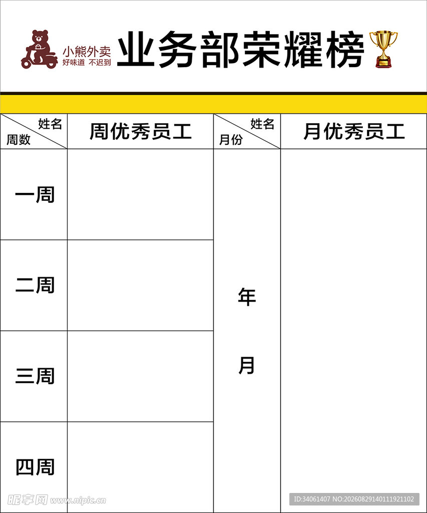 小熊外卖业务部荣耀榜