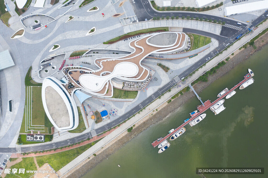 现代滨水景观建筑鸟瞰图